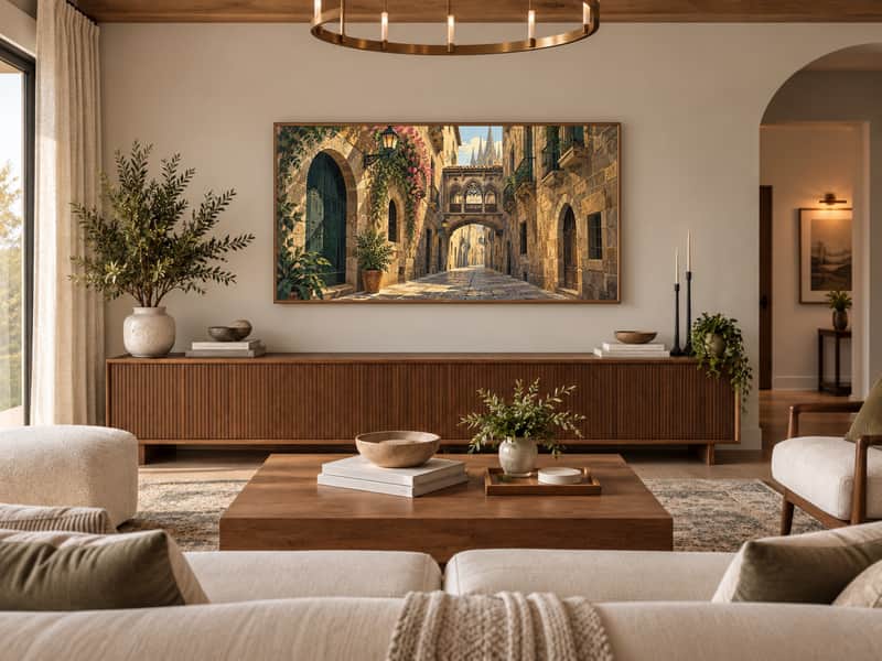 Gothic Quarter wallpaper shown as art on a Samsung Frame TV