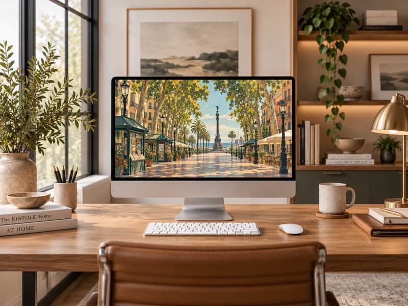 La Rambla wallpaper shown on a desktop computer screen