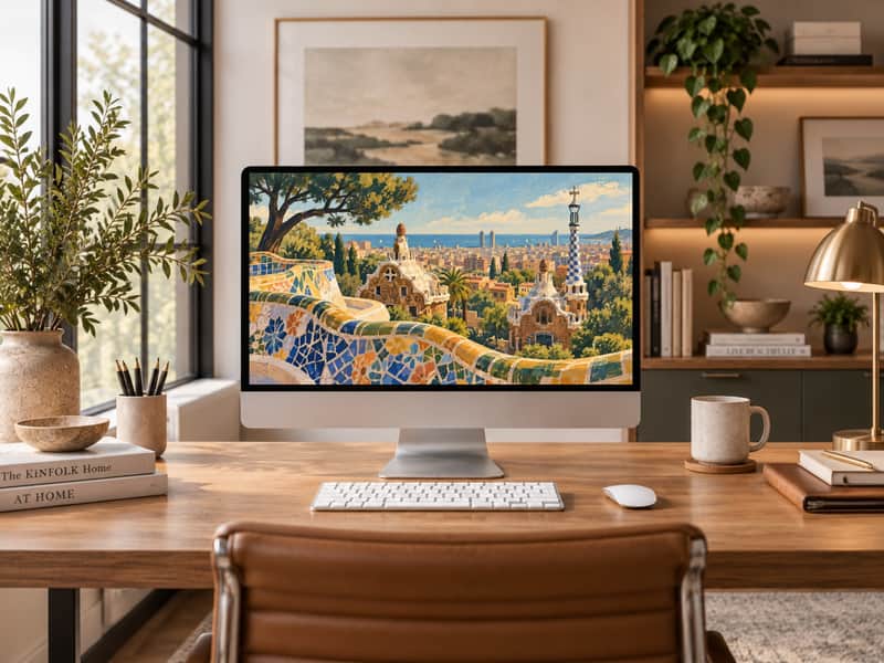 Park Güell wallpaper shown on a desktop computer screen