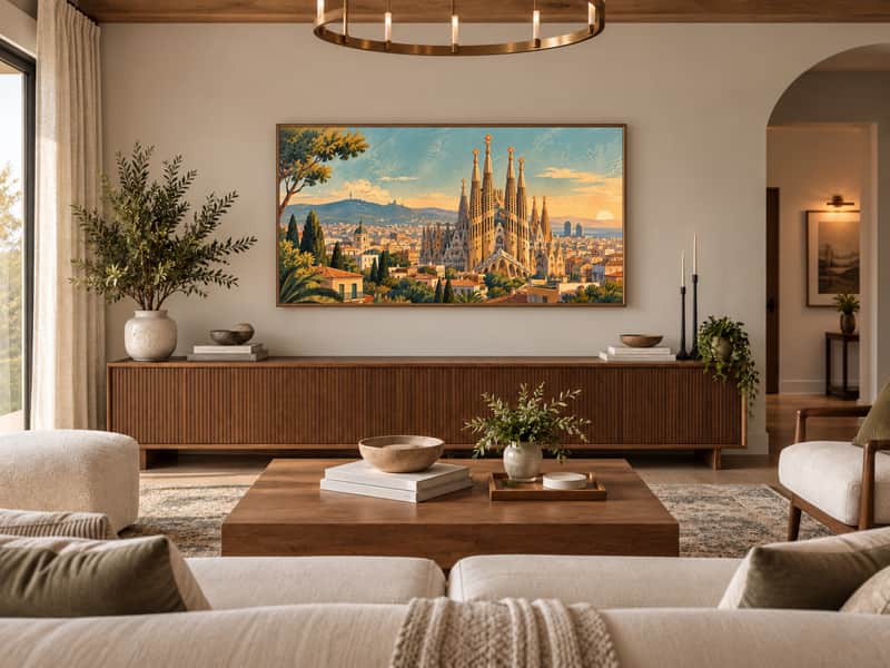 Sagrada Familia wallpaper shown as art on a Samsung Frame TV