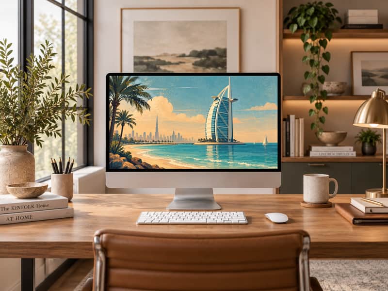 Burj Al Arab wallpaper shown on a desktop computer screen