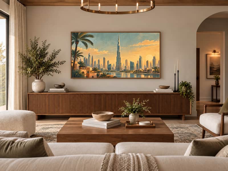 Burj Khalifa wallpaper shown as art on a Samsung Frame TV