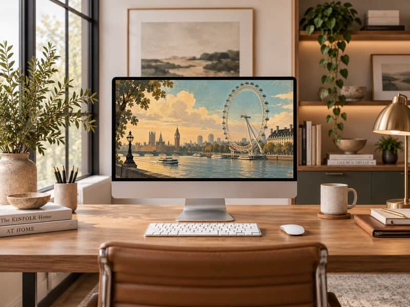 London Eye wallpaper shown on a desktop computer screen