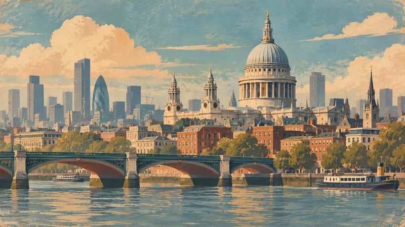 St. Paul's Cathedral 4K wallpaper, mid-century travel poster style, for Frame TV and desktop