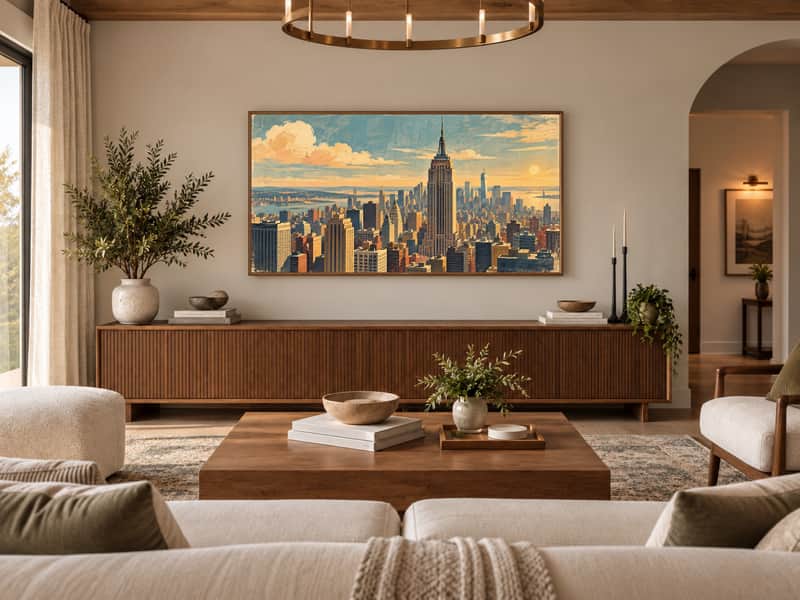 Brooklyn Bridge wallpaper shown as art on a Samsung Frame TV