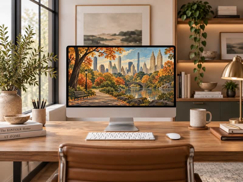 Central Park wallpaper shown on a desktop computer screen
