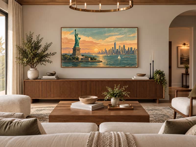 Flatiron Building wallpaper shown as art on a Samsung Frame TV