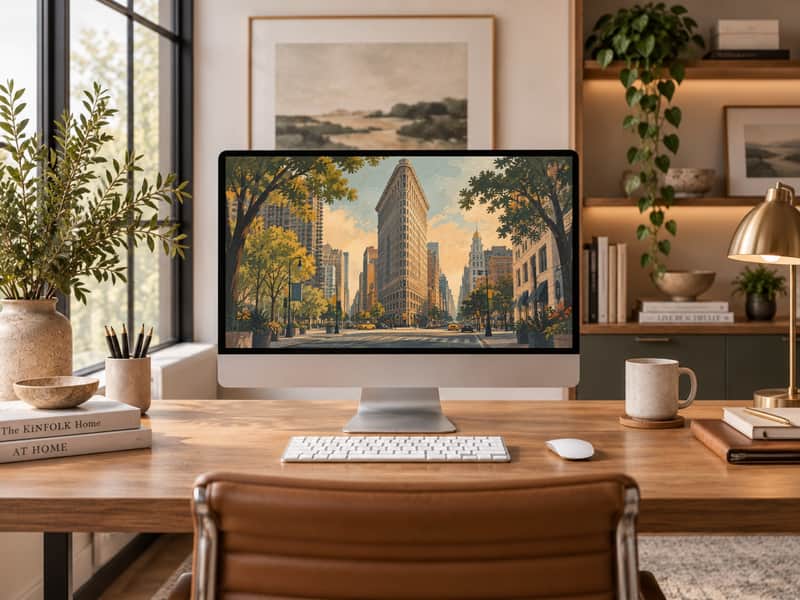 Statue of Liberty wallpaper shown on a desktop computer screen