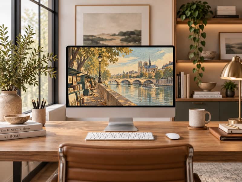 Arc de Triomphe wallpaper shown on a desktop computer screen
