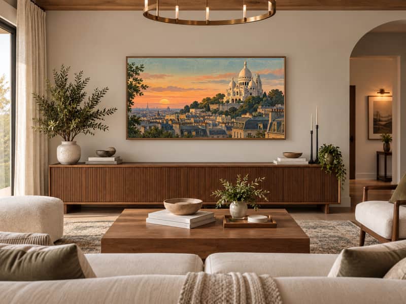 Eiffel Tower wallpaper shown as art on a Samsung Frame TV