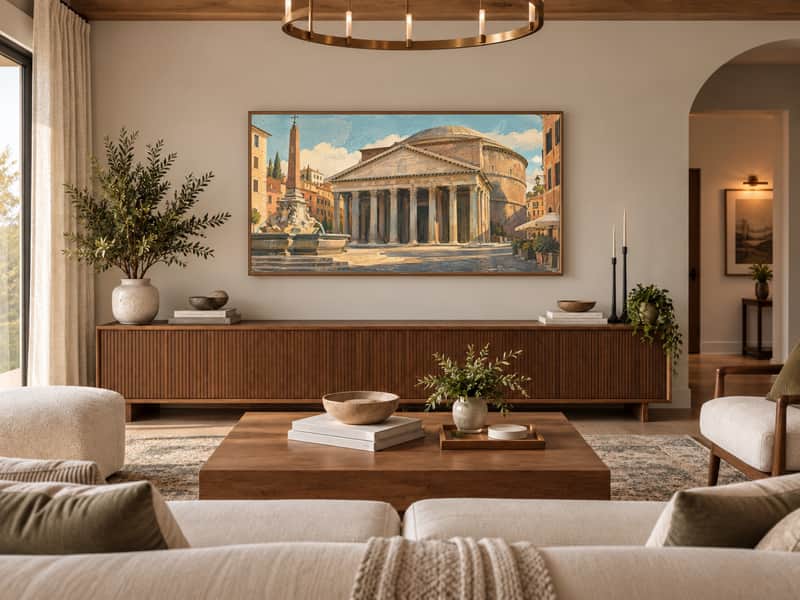 Pantheon wallpaper shown as art on a Samsung Frame TV