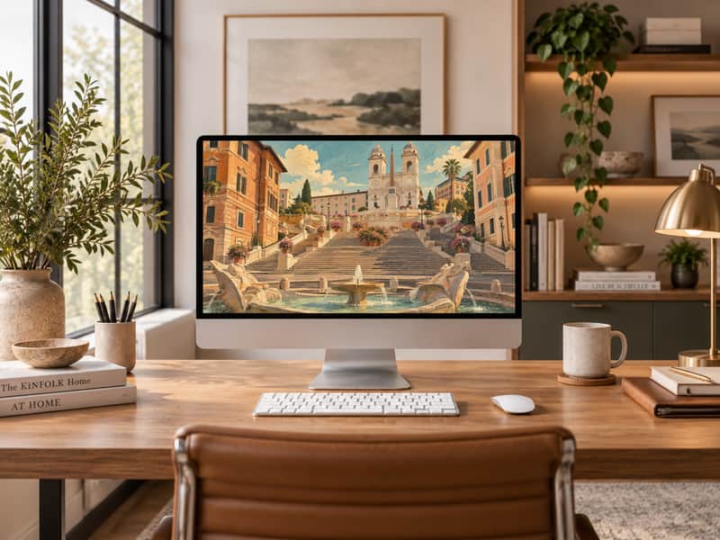 Spanish Steps wallpaper shown on a desktop computer screen