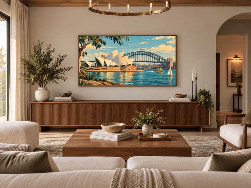 Bondi Beach wallpaper shown as art on a Samsung Frame TV