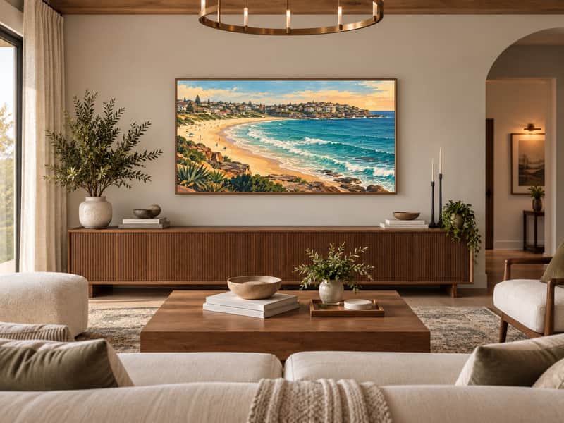 Darling Harbour wallpaper shown as art on a Samsung Frame TV