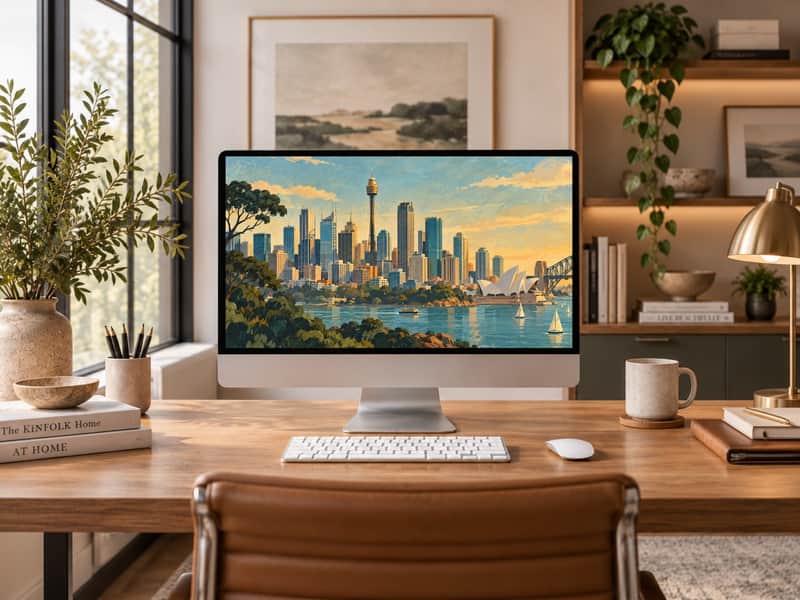 Sydney Opera House wallpaper shown on a desktop computer screen