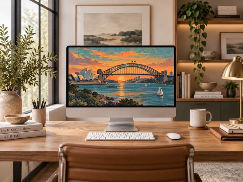 Sydney Tower wallpaper shown on a desktop computer screen