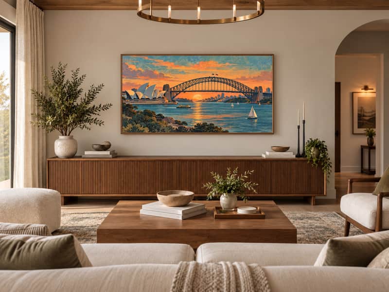 Sydney Tower wallpaper shown as art on a Samsung Frame TV