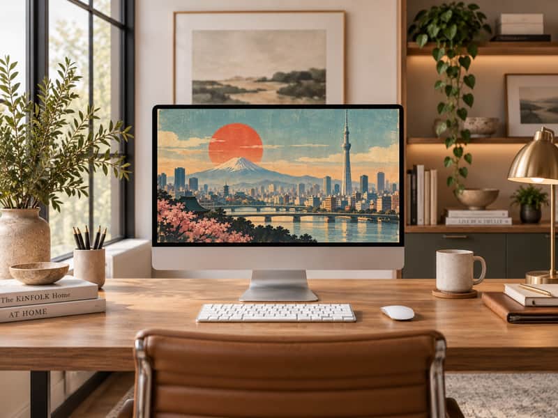 Mount Fuji View wallpaper shown on a desktop computer screen