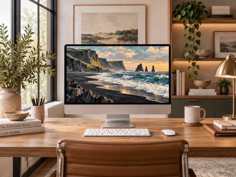 Black Sand Beach wallpaper shown on a desktop computer screen