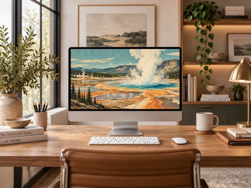 Geothermal Geyser wallpaper shown on a desktop computer screen