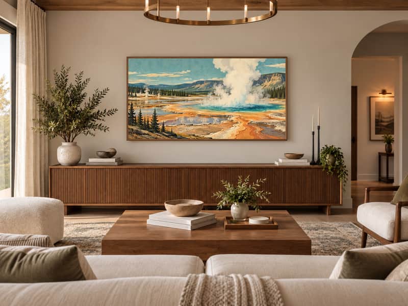 Geothermal Geyser wallpaper shown as art on a Samsung Frame TV