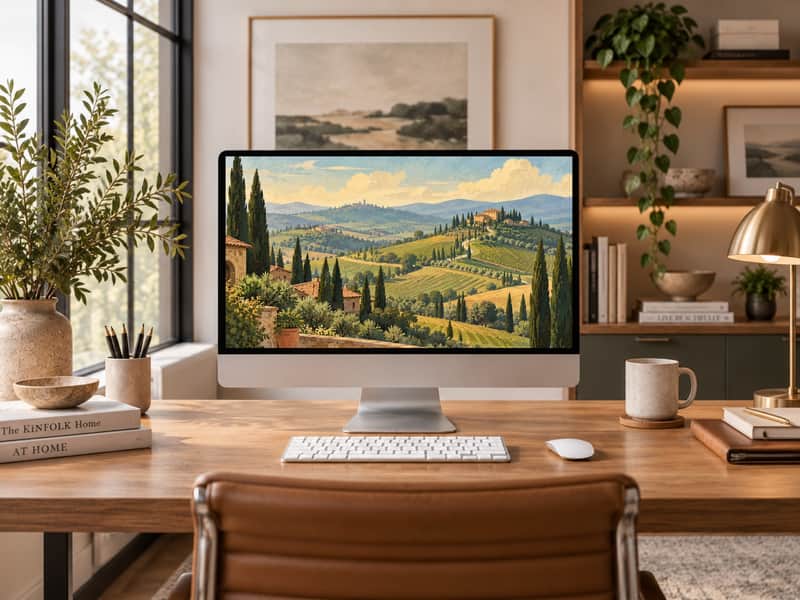 Amalfi Coast wallpaper shown on a desktop computer screen