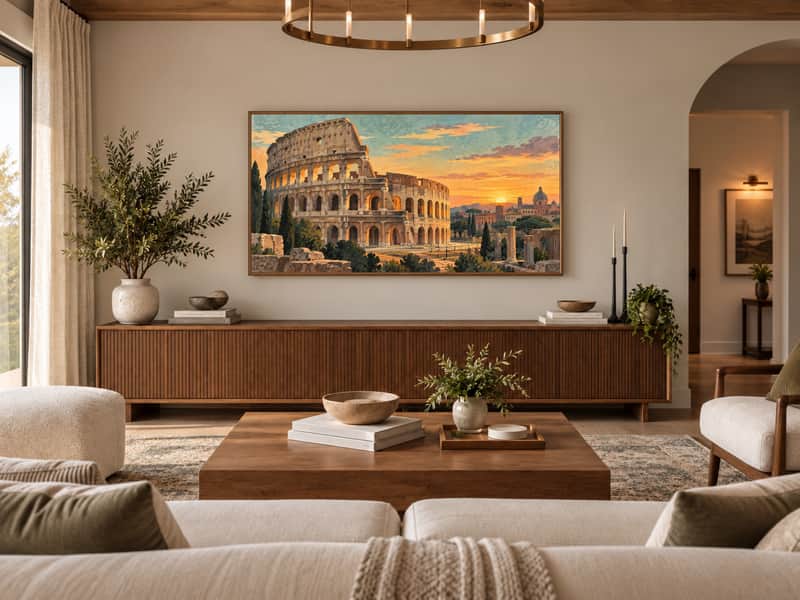 Lake Como wallpaper shown as art on a Samsung Frame TV