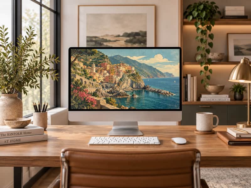 Tuscan Countryside wallpaper shown on a desktop computer screen