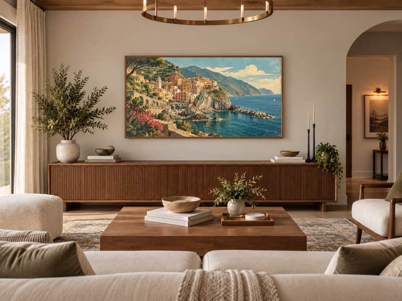 Tuscan Countryside wallpaper shown as art on a Samsung Frame TV