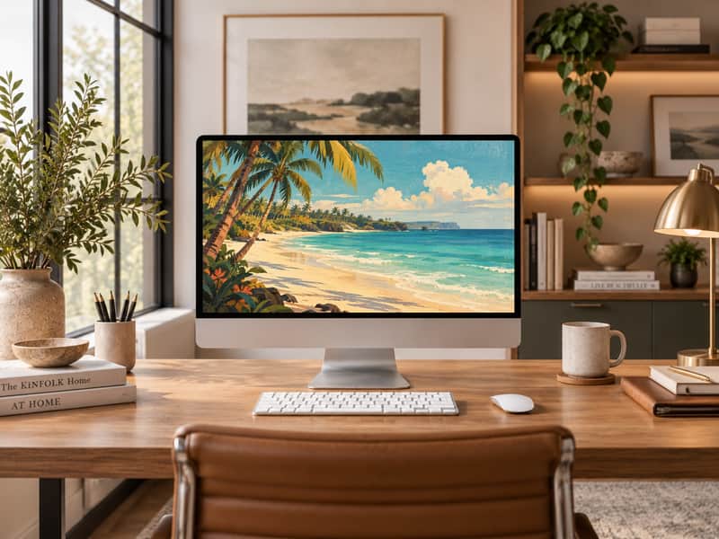 Diani Beach Coastline wallpaper shown on a desktop computer screen