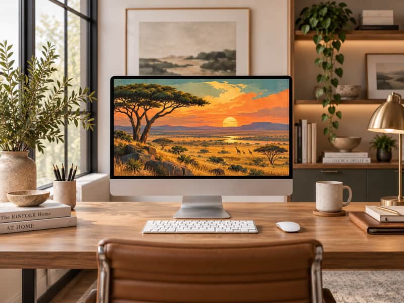 Maasai Mara Savanna wallpaper shown on a desktop computer screen