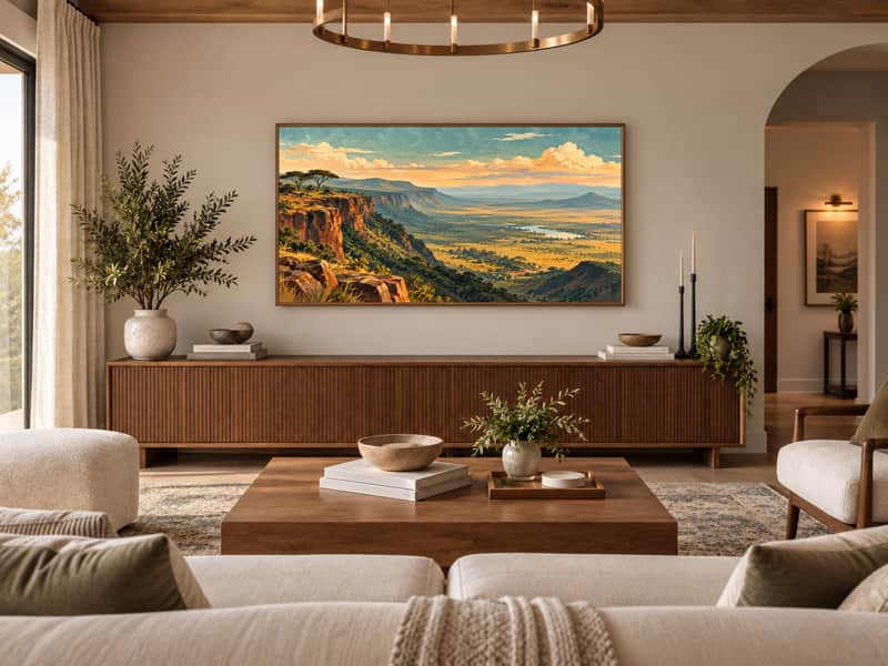 Rift Valley Escarpment wallpaper shown as art on a Samsung Frame TV