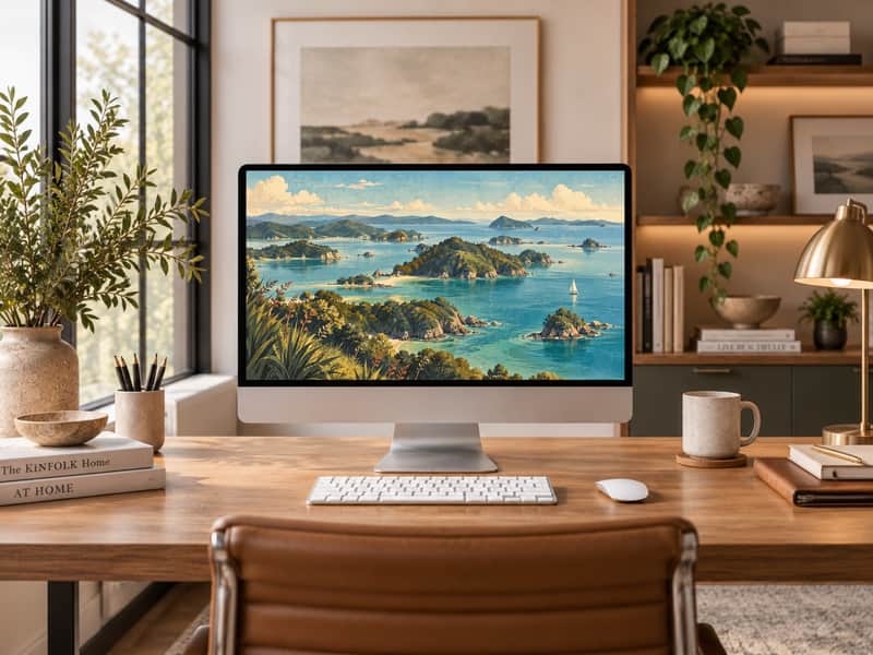 Fox Glacier wallpaper shown on a desktop computer screen