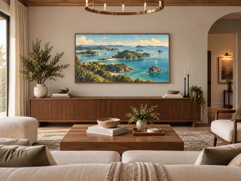 Fox Glacier wallpaper shown as art on a Samsung Frame TV