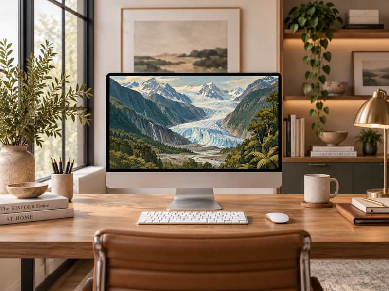 Hobbiton Green Hills wallpaper shown on a desktop computer screen