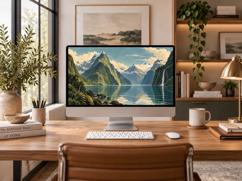 Queenstown Lake wallpaper shown on a desktop computer screen