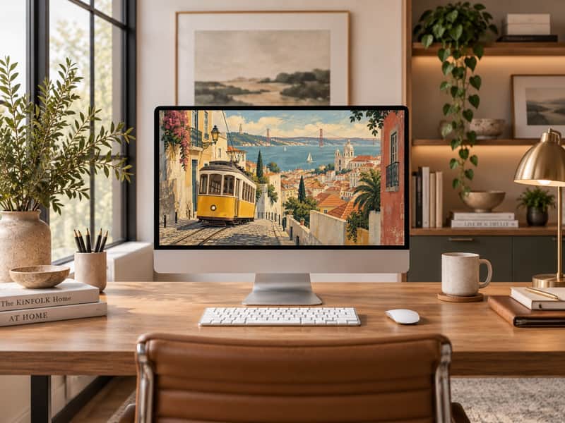 Algarve Cliffs wallpaper shown on a desktop computer screen