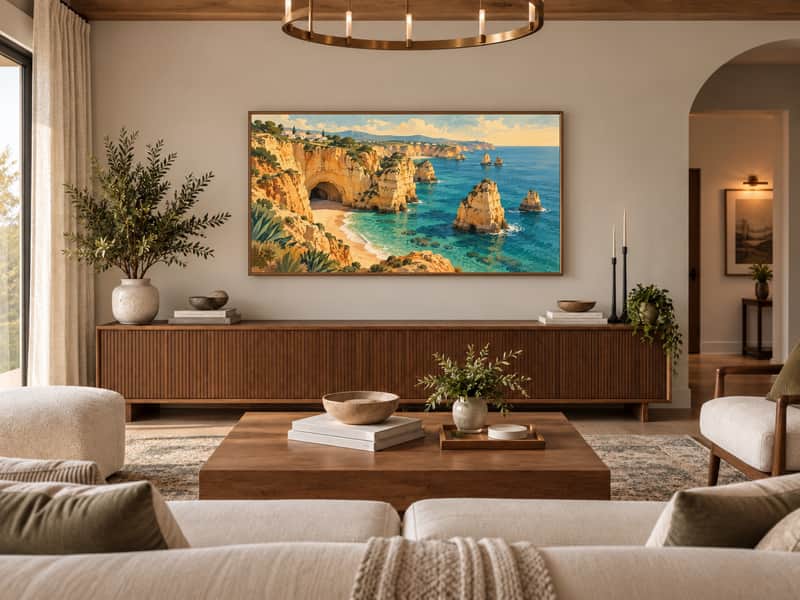 Azores Volcanic Lake wallpaper shown as art on a Samsung Frame TV