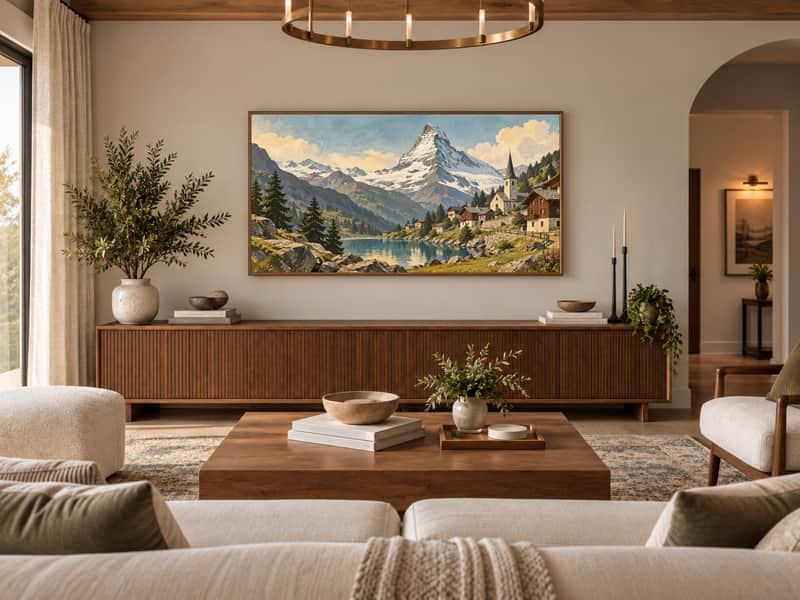 Matterhorn Peak wallpaper shown as art on a Samsung Frame TV