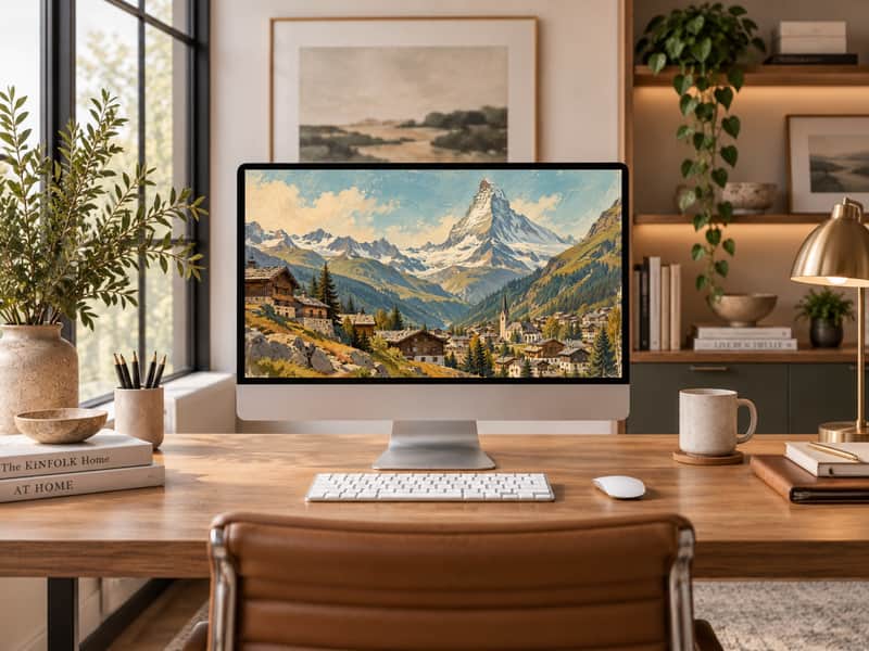 Zermatt Valley wallpaper shown on a desktop computer screen