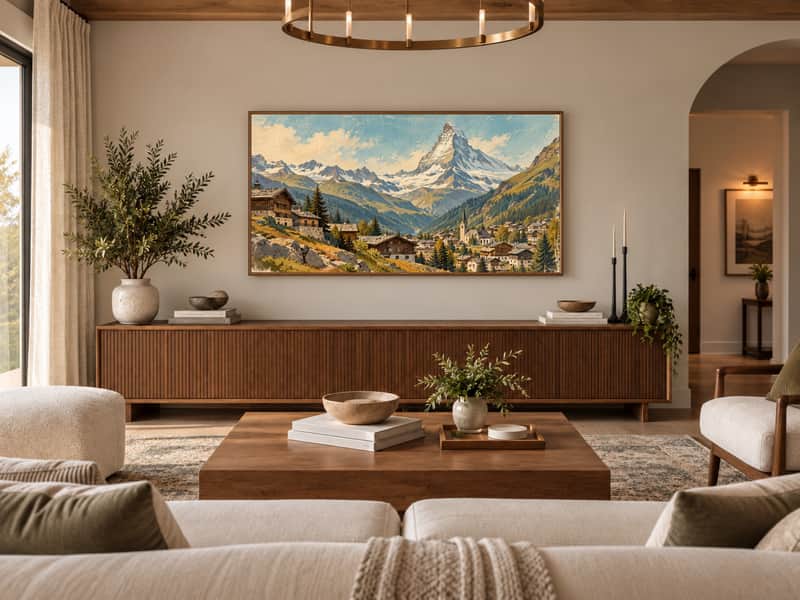 Zermatt Valley wallpaper shown as art on a Samsung Frame TV