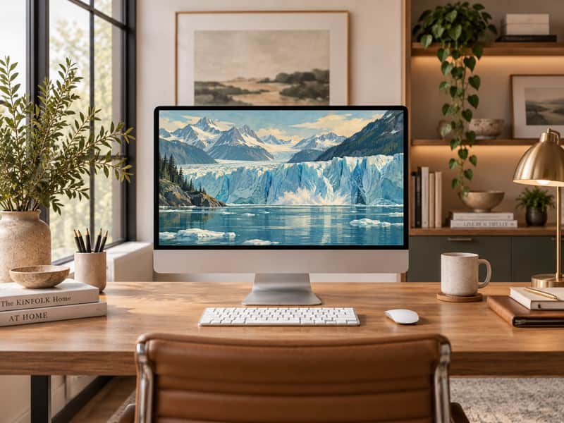 Glacier Bay wallpaper shown on a desktop computer screen