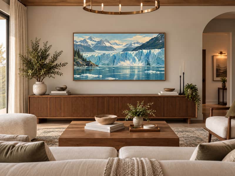 Glacier Bay wallpaper shown as art on a Samsung Frame TV
