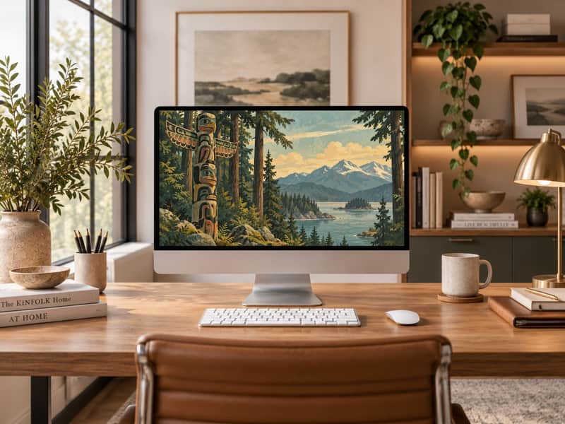Totem Pole Forest wallpaper shown on a desktop computer screen