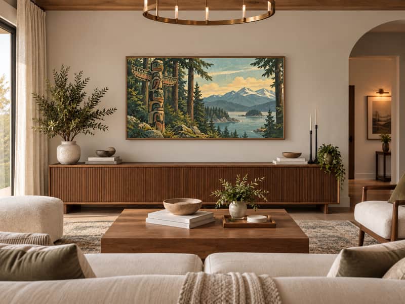 Totem Pole Forest wallpaper shown as art on a Samsung Frame TV