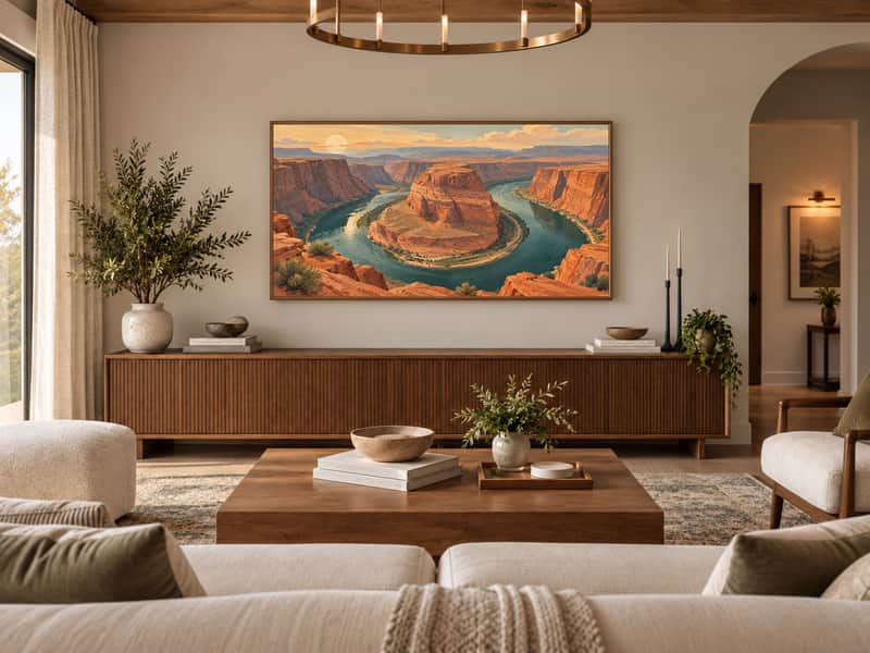 Horseshoe Bend wallpaper shown as art on a Samsung Frame TV