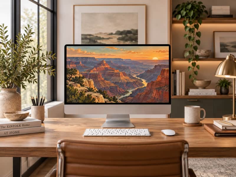 Monument Valley wallpaper shown on a desktop computer screen