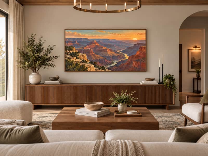 Monument Valley wallpaper shown as art on a Samsung Frame TV