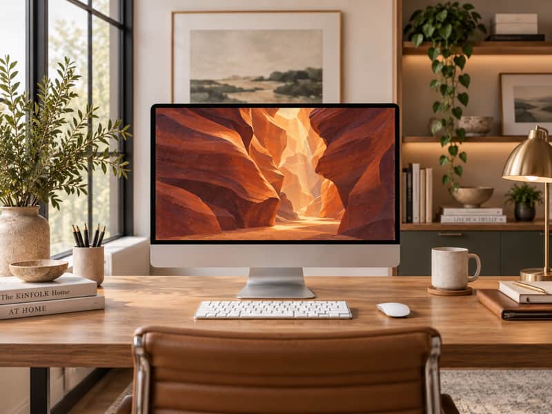 Saguaro Desert wallpaper shown on a desktop computer screen