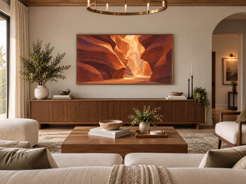 Saguaro Desert wallpaper shown as art on a Samsung Frame TV
